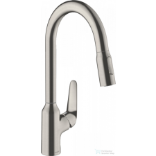 Hansgrohe FOCUS M42 mosogató csaptelep kihúzható kifolyóval,2 jet, nemesacél felület 71820800 csaptelep