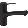Hansgrohe Zesis M33 Egykaros konyhai csaptelep 140, kihúzható kifolyóval, 2 jet matt fekete 74800670