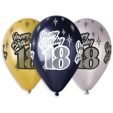  Happy Birthday 18 Metallic léggömb lufi 6 db-os 12 inch (30cm) party kellék