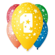 Happy Birthday 1 Star léggömb, lufi 5 db-os 12 inch (30cm) party kellék