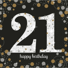  Happy Birthday 21 Gold szalvéta 16 db-os 33x33 cm papírárú, csomagoló és tárolóeszköz