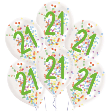  Happy Birthday 21 konfettivel töltött léggömb, lufi 6 db-os party kellék
