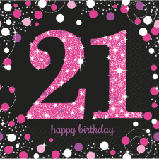  Happy Birthday 21 Pink szalvéta 16 db-os 33x33 cm papírárú, csomagoló és tárolóeszköz