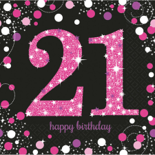 Happy Birthday 21 Pink szalvéta 16 db-os 33x33 cm papírárú, csomagoló és tárolóeszköz