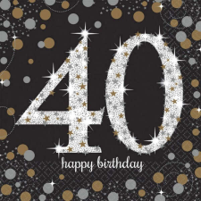 Happy Birthday 40 Gold szalvéta 16 db-os 33x33 cm papírárú, csomagoló és tárolóeszköz