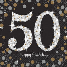 Happy Birthday 50 Gold szalvéta 16 db-os 33x33 cm papírárú, csomagoló és tárolóeszköz