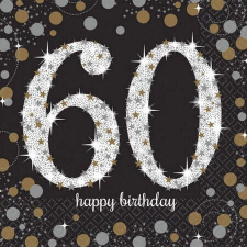 HAPPY BIRTHDAY 60 szalvéta man 16 db-os asztalterítő és szalvéta