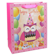 Happy Birthday baglyos dísztasak - kisméretű 14x11 cm ajándéktasak