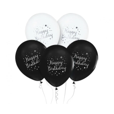  Happy Birthday Black léggömb, lufi 5 db-os 12 inch (30cm) party kellék