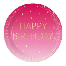 Happy Birthday Golden Pink papírtányér 8 db-os 23 cm FSC party kellék