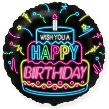  Happy Birthday Neon fólia lufi 46 cm (WP) party kellék