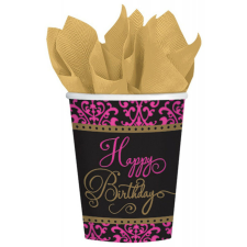 Happy Birthday Pink papír pohár 18 db-os 266 ml party kellék