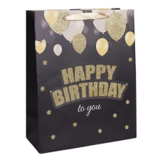 Happy Birthday to you ajándéktasak - 23x18 cm - fekete - glitteres arany ajándéktasak