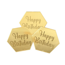  Happy Birthday tortadísz, hatszög, arany, 5cm, 1db sütés és főzés