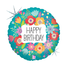 Happy Birthday Wildflowers Holo fólia lufi 46 cm party kellék