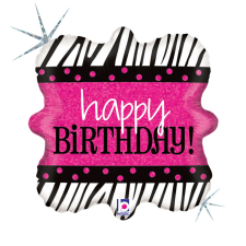 Happy Birthday Zebra Holo fólia lufi 46 cm party kellék