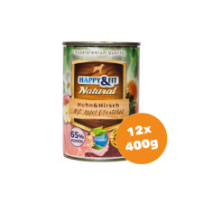 Happy&Fit Natural Dog Konzerv Csirke&Szarvas Almával&Sáfrányolajjal 12x400g kutyaeledel
