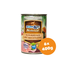 Happy&Fit Natural Dog Konzerv Csirke&Szarvas Almával&Sáfrányolajjal 6x400g kutyaeledel