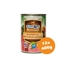 Happy&Fit Natural Dog Konzerv Marha&Pulyka Áfonyával&Sárfányolajjal 12x400g kutyaeledel