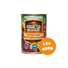 Happy&Fit Natural Dog Konzerv Vadhús&Bárány Burgonyával&Sáfrányolajjal 12x400g kutyaeledel