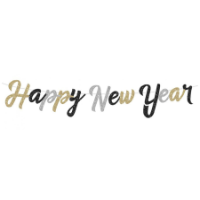  Happy New Year glitteres füzér fekete, arany, ezüst 2,5m party kellék
