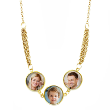  Három fényképes rozsdamentes acél medál lánccal (a Te fotóiddal), arany színben nyaklánc