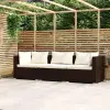  háromszemélyes barna polyrattan kanapé párnákkal