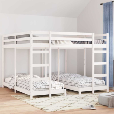  Háromszintes emeletes ágykeret Fehér 200 x 200 cm Tömör fenyőfa ágy és ágykellék