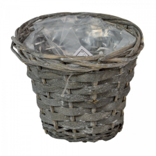  Hasított fa kaspó szürke bélelt D14x12cm dekorációs kellék