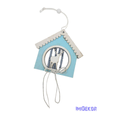  Havas fa ház szarvassal - Kék dekorációs kellék