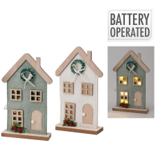  Házikó 8 LED-es filc fa talpon M18cm dekorációs kellék