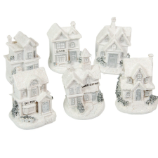  Házikó világító polyresin glitteres fehér 9cm dekorációs kellék