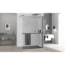 HD Arlo Plus Black Walk-In Nano zuhanyfal 130 cm, 8 mm vastag vízlepergető biztonsági üveggel, fekete színű, 200 cm magas kád, zuhanykabin