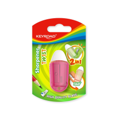 Hegyező, 1 lyukú, radírral, 1 db/bliszter, Keyroad Twist, vegyes színek hegyező