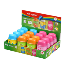  Hegyező, 2 lyukú, radírral, 16 db/display, Keyroad 2in1, vegyes színek hegyező