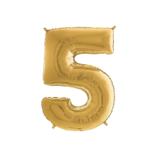  Héliumos fólia lufi, 5-ös szám, 65 cm, arany party kellék