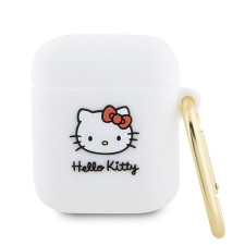 HELLO KITTY 3D Kitty Head Airpods 1 / 2 Szilikon tok - Fehér (HKA23DKHSH) fülhallgató, fejhallgató tok