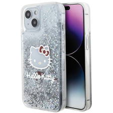 HELLO KITTY HKHCP15SLIKHET iPhone 15 / 14 / 13 6.1&quot; ezüst keménytok folyékony csillogó medál Kitty Head tok és táska