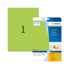 HERMA 210*297 mm-es Herma A4 íves etikett címke, neon zöld színű (20 ív/doboz) etikett