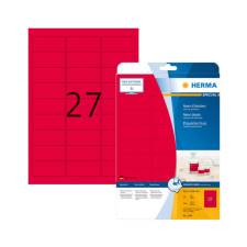 HERMA 63,5*29,6 mm-es Herma A4 íves etikett címke, neon piros színű (20 ív/doboz) etikett