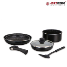 Herzberg HG-8090-7BK: 7 darab márvány bevonatú főzőedény készlet edény