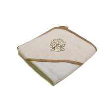  Hímzett kapucnis kifogó AJÁNDÉK pancsikesztyűvel – 80×80 cm – oroszlán – krém babatörülköző, kifogó