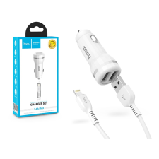 Hoco Apple iPhone Lightning szivargyújtós töltő adapter + lightning adatkábel - 5V/2,4A - HOCO Z27 Dual USB Car Charger + Cable - fehér kábel és adapter