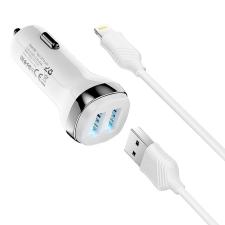 Hoco autós töltő 2x USB A + kábel USB A - iPhone Lightning 8-pin 2,4A Z40 fehér kábel és adapter