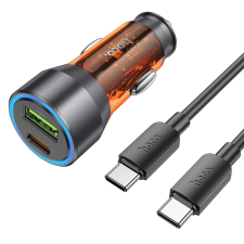 Hoco NZ12A USB Type-A / USB Type-C Autós töltő + USB Type-C kábel - Átlátszó/Narancssárga (43W) mobiltelefon kellék