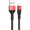 Hoco X26 adatkábel (USB - Type-C, 2A, 100cm, törésgátló) FEKETE/PIROS (X26_R) (6957531080251)