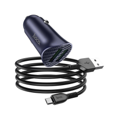 Hoco Z39 autós töltő 2 USB aljzat (18W, QC3.0, gyorstöltés támogatás + microUSB kábel) KÉK (Z39_MICROSUSB_B) mobiltelefon kellék