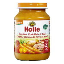 Holle Bio bébiétel, Sárgarépa, burgonya marhahússal, 190g (4 hónapos kortól) bébiétel