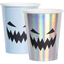 Holografikus Rémisztő Tökfej Mintás Pohár Halloween-re, 250 ml, 6 db party kellék
