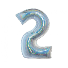  Holographic Silver, Ezüst 2-es szám fólia lufi 76 cm party kellék